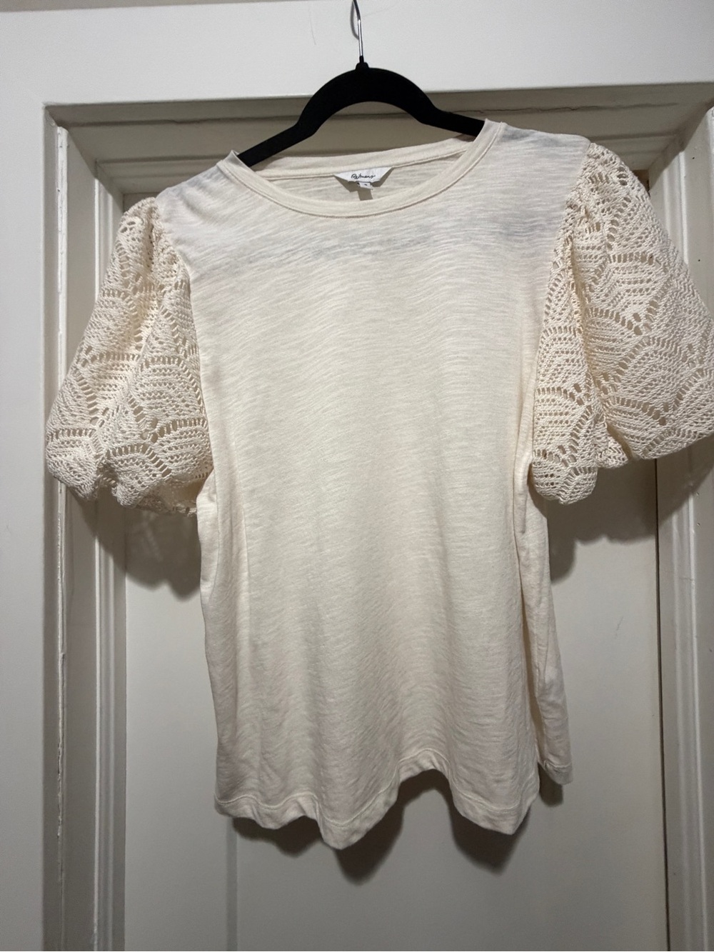 Reitmans Cream Puff Sleeve Crochet Tee